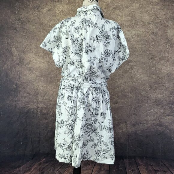 Rachel Parcell White Black Floral Print Dress Belted Size 10 - Picture 6 of 8